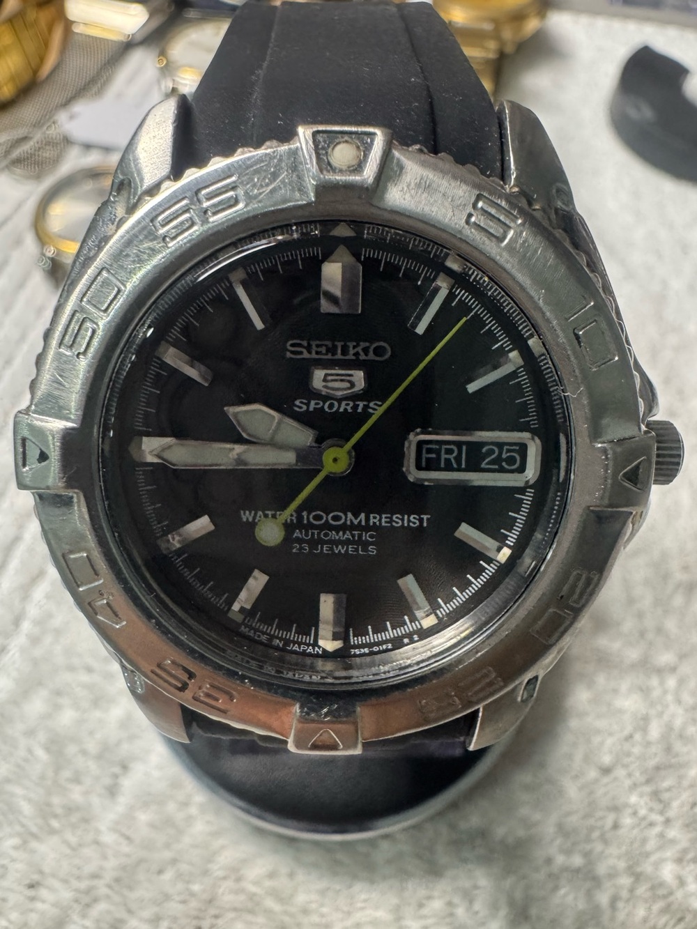 Seiko 5 sport Black Dial Sports Automatic Watch with Yellow Second Hand